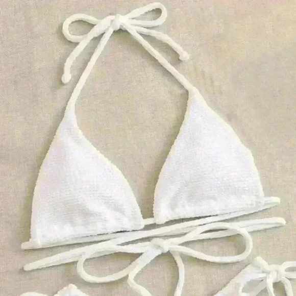 NWT Textured Triangle Wrap Around Solid White Tie Bikini SET - Picture 8 of 14